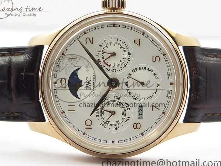 MIROTIME 0308 Compact Portugieser Perpetual Calendar IW503302 RG V9F 1:1 Best Edition White Dial on Brown Leather Strap A 7113